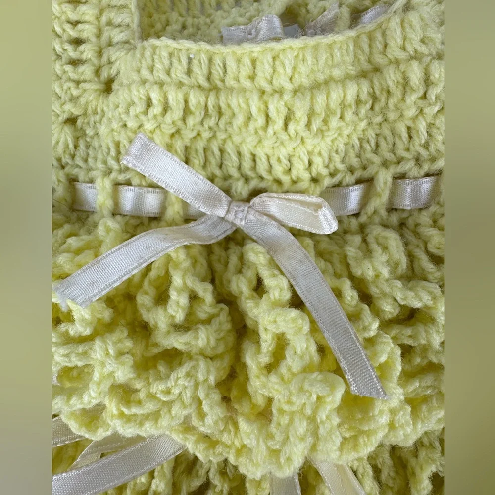 Handmade Yellow Crocheted Toddler Girls Dress - Picture 4 of 4